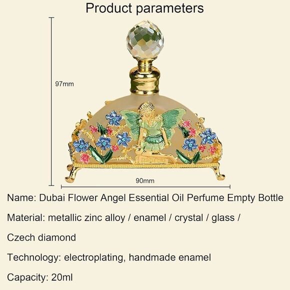 Hand Painted Fairy Empty Perfume Bottle Womens Gold Toned Essential Oil Holder - Picture 5 of 7